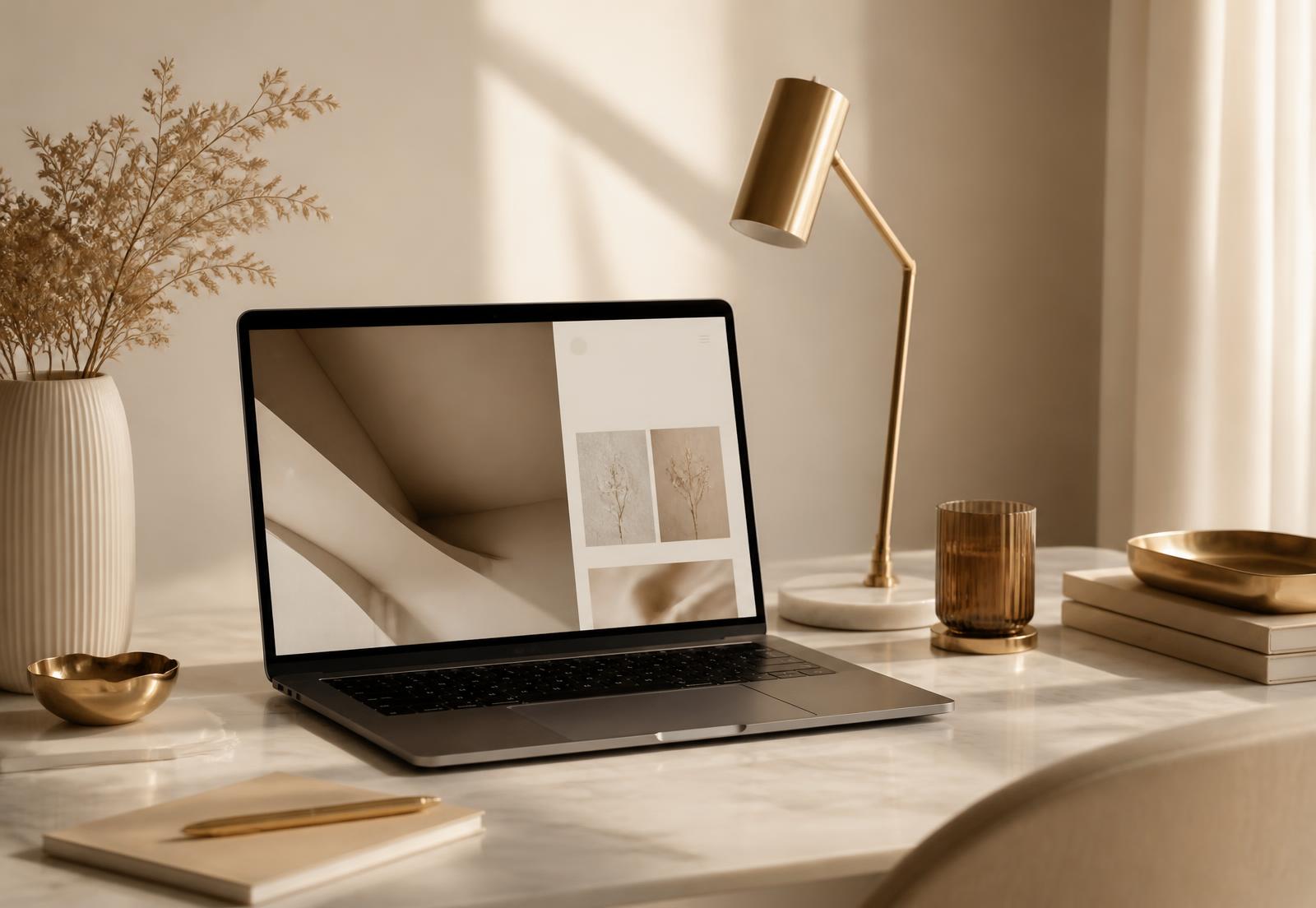 Bureau de studio de design web avec un site en cours de création